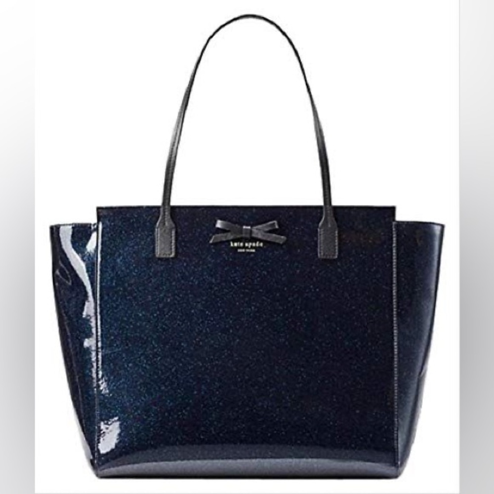 Kate Spade New York Mavis Street Taden Vinyl Glitter Tote, Midnight Ocean Blue